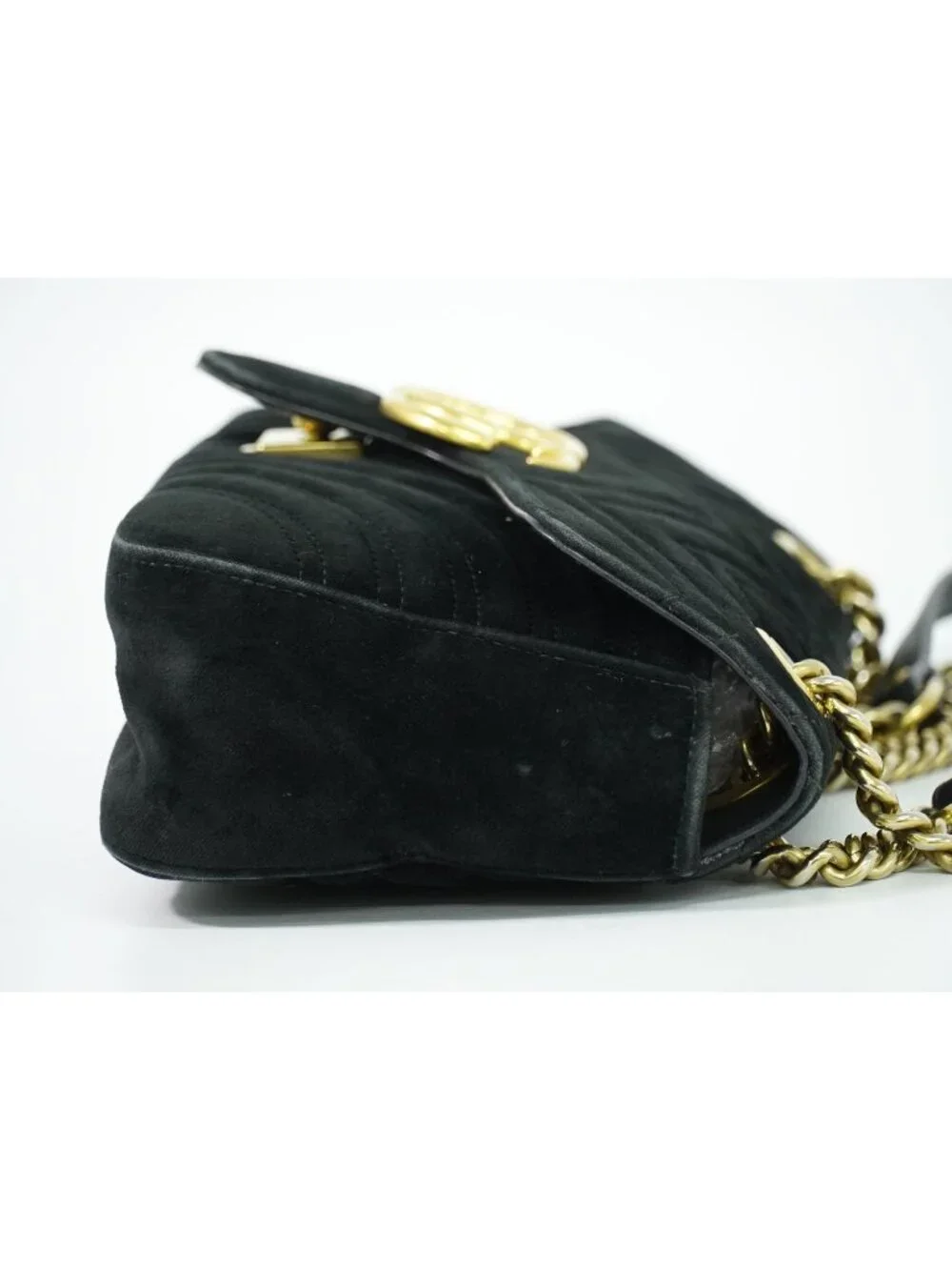 Gucci GG Marmont Chain Shoulder Bag Pochette Velvet Black